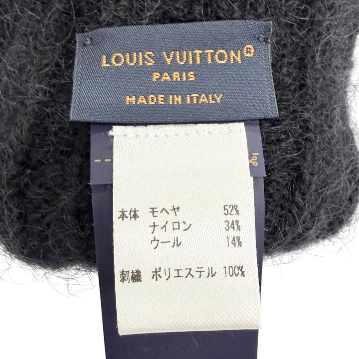 極美品△LOUIS VUITTON ルイヴィトン 2025年製 M97581 グローブ LV スクリプト モヘア ウール ロゴ刺繍 ニット 手袋 ブラック S 正規品
