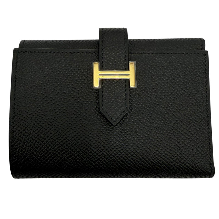 未使用品☆HERMES エルメス ベアン コンビネ コンパクトウォレット ヴォーエプソン ゴールド金具 三つ折り財布 ブラック K刻印 箱付き