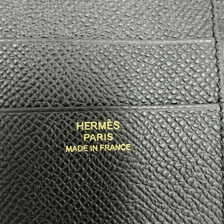 未使用品☆HERMES エルメス ベアン コンビネ コンパクトウォレット ヴォーエプソン ゴールド金具 三つ折り財布 ブラック K刻印 箱付き