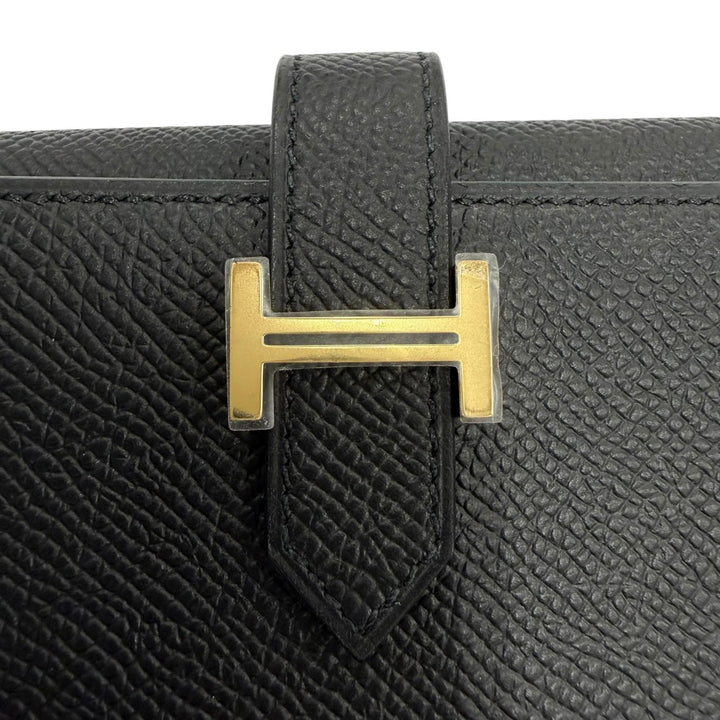 未使用品☆HERMES エルメス ベアン コンビネ コンパクトウォレット ヴォーエプソン ゴールド金具 三つ折り財布 ブラック K刻印 箱付き