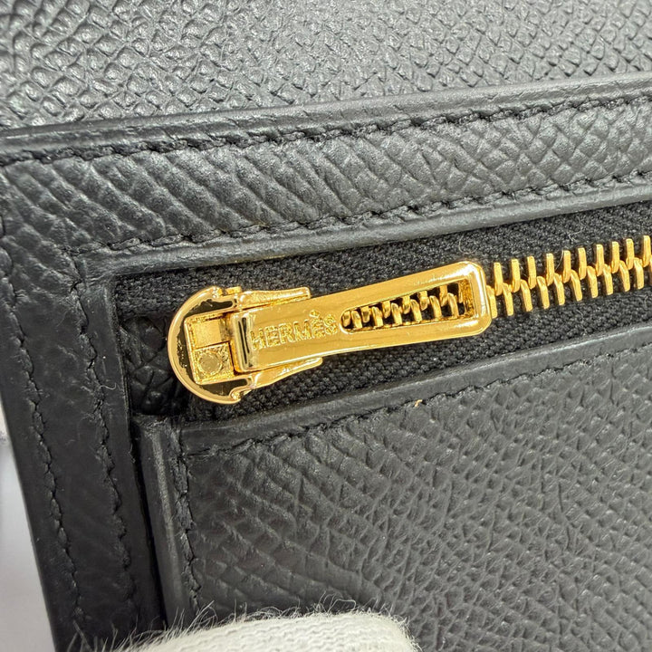 未使用品☆HERMES エルメス ベアン コンビネ コンパクトウォレット ヴォーエプソン ゴールド金具 三つ折り財布 ブラック K刻印 箱付き