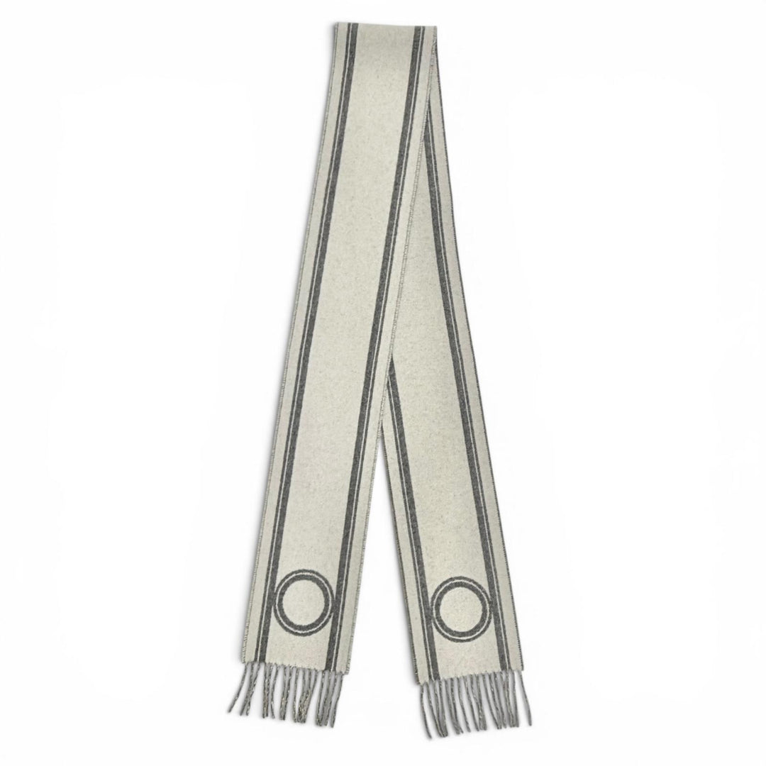 極美品△HERMES エルメス バンド ドゥ レポ カシミヤ グリ フランネル イヴォワール バイカラー フリンジ ロング マフラー イギリス製