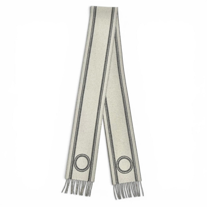 極美品△HERMES エルメス バンド ドゥ レポ カシミヤ グリ フランネル イヴォワール バイカラー フリンジ ロング マフラー イギリス製