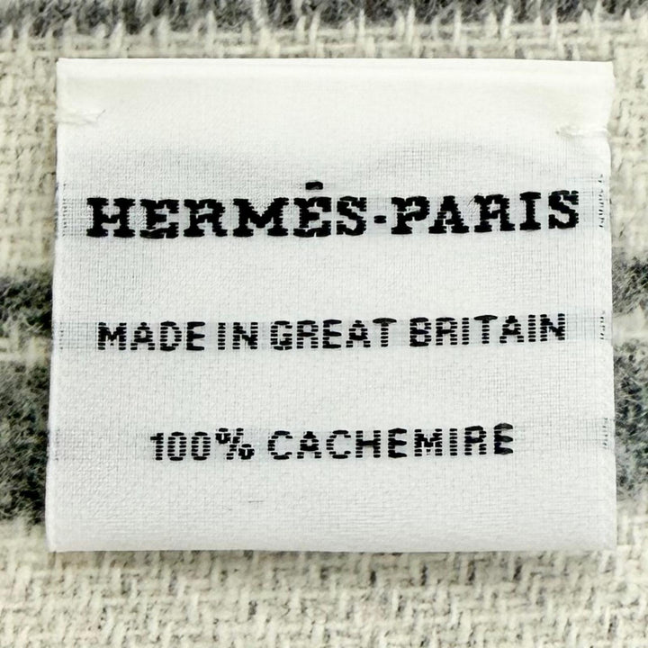 極美品△HERMES エルメス バンド ドゥ レポ カシミヤ グリ フランネル イヴォワール バイカラー フリンジ ロング マフラー イギリス製