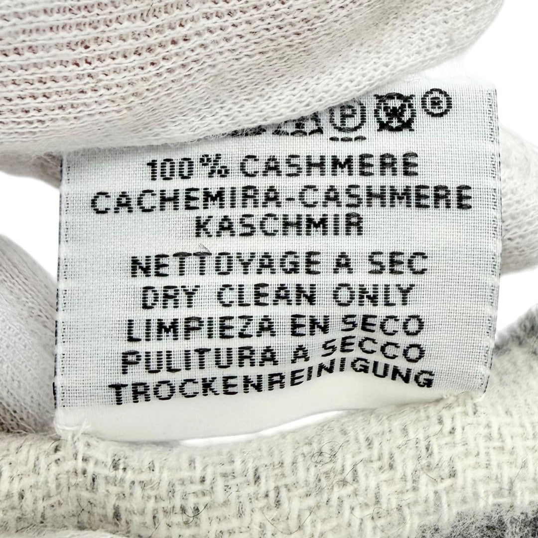 極美品△HERMES エルメス バンド ドゥ レポ カシミヤ グリ フランネル イヴォワール バイカラー フリンジ ロング マフラー イギリス製