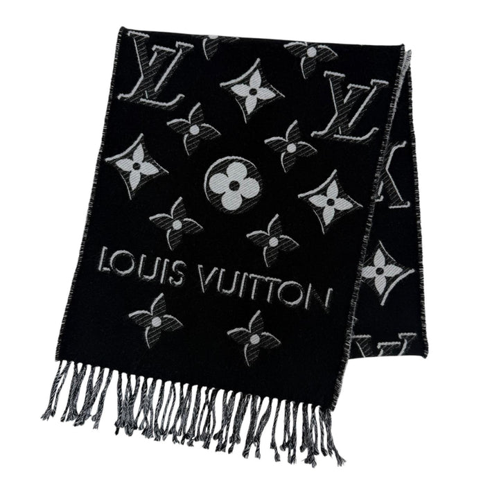 美品☆LOUIS VUITTON ルイヴィトン 2022年製 M78159 エシャルプ LV エセンシャル シャイン ウール シルク混 マフラー ブラック 正規品