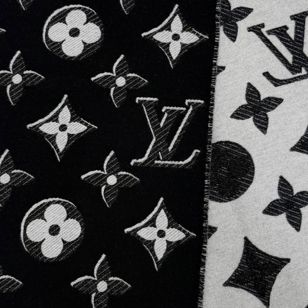 美品☆LOUIS VUITTON ルイヴィトン 2022年製 M78159 エシャルプ LV エセンシャル シャイン ウール シルク混 マフラー ブラック 正規品