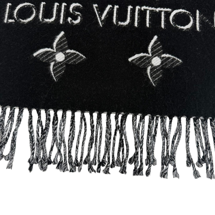 美品☆LOUIS VUITTON ルイヴィトン 2022年製 M78159 エシャルプ LV エセンシャル シャイン ウール シルク混 マフラー ブラック 正規品