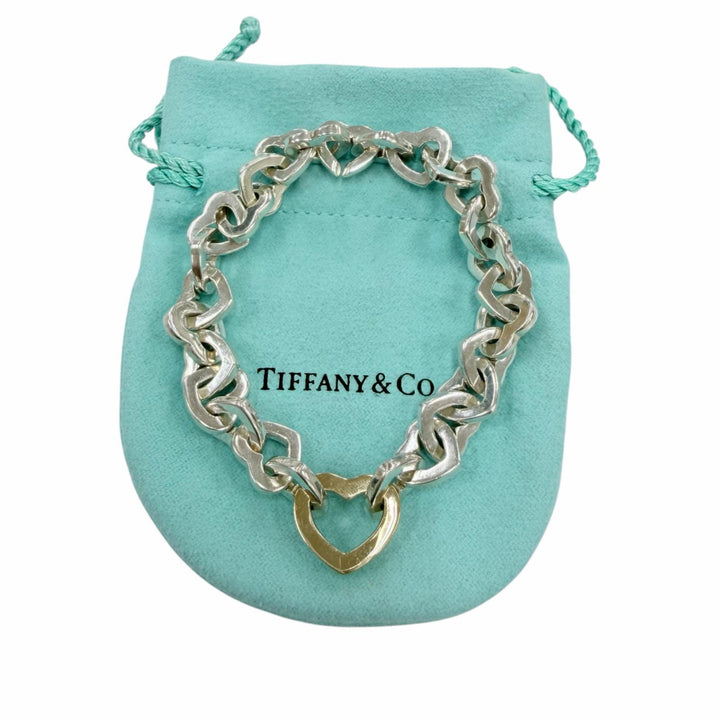 美品☆TIFFANY&amp;Co. ティファニー ヴィンテージ ハートリンク ブレスレット 925 750（YG）コンビ シルバー イエローゴールド 重量34.9g