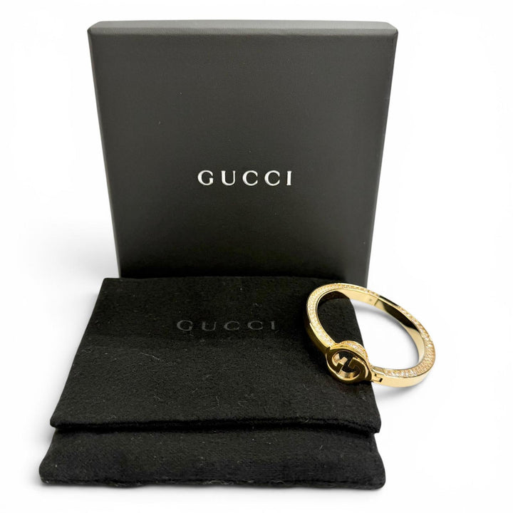 極美品△GUCCI グッチ インターロッキングG ラインストーン ブロンディ バングル ブレスレット ゴールド S イタリア製 レディース 箱付