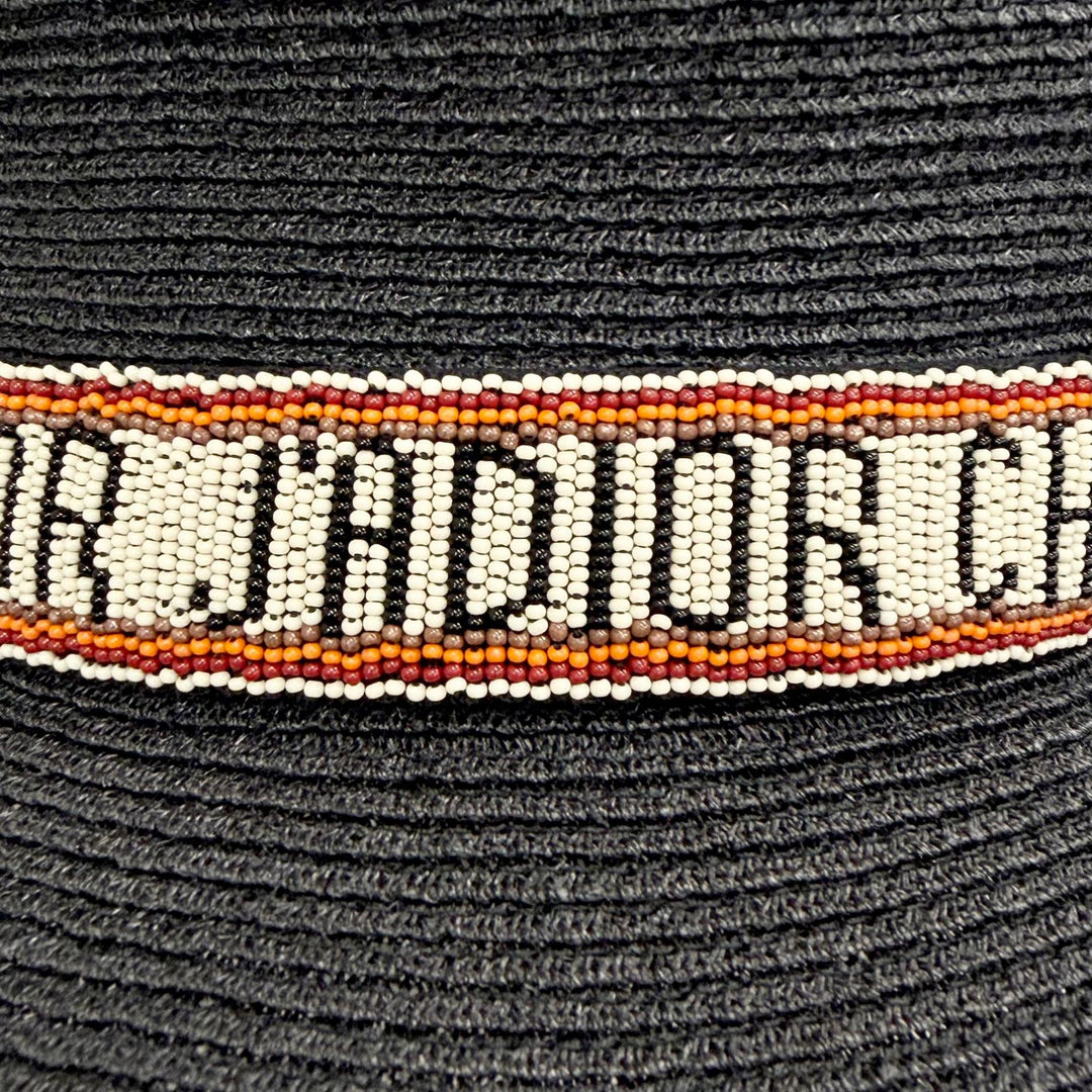 美品△Christian Dior クリスチャンディオール 84WLD952G171 ヘンプ100％ JADIOR ビーズリボン ストローハット 麦わら帽子 黒 57 正規品