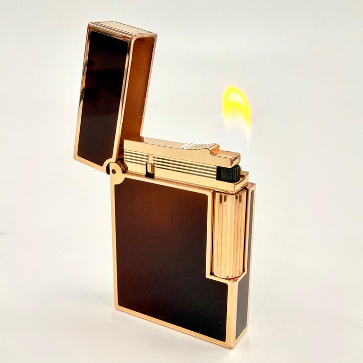 極美品◇Dupont デュポン ラッカー ライン2 マーブル柄 ローラー式 ガスライター ブラウン ピンクゴールド フランス製 メンズ 着火確認済