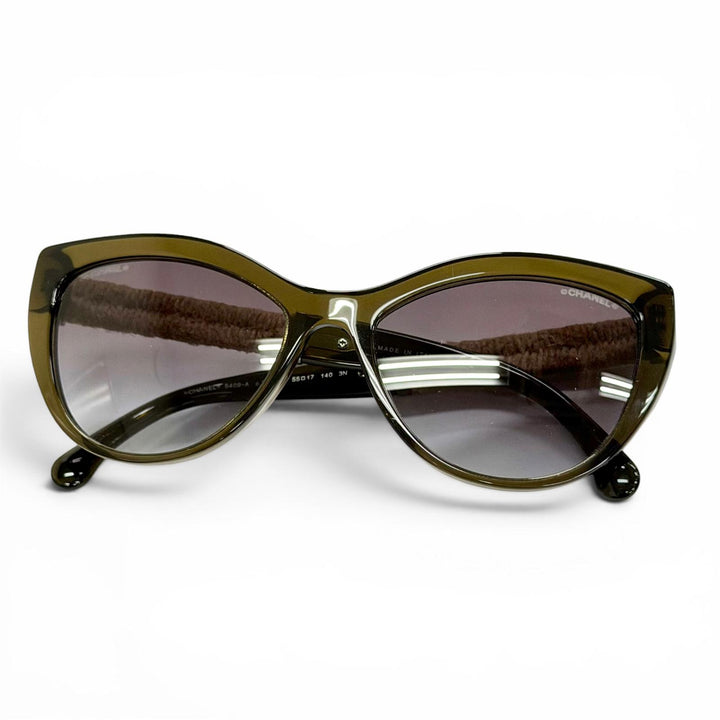 美品△CHANEL シャネル 5409-A ココマーク リネンロープ キャットアイ グラデーションレンズ サングラス カーキ 55□17 140 デモレンズ