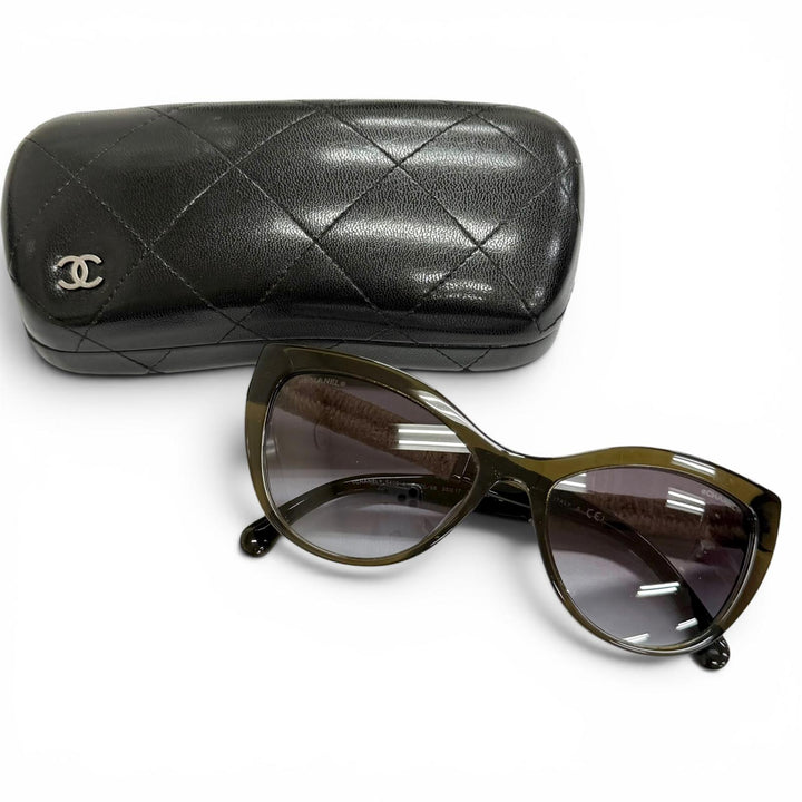 美品△CHANEL シャネル 5409-A ココマーク リネンロープ キャットアイ グラデーションレンズ サングラス カーキ 55□17 140 デモレンズ