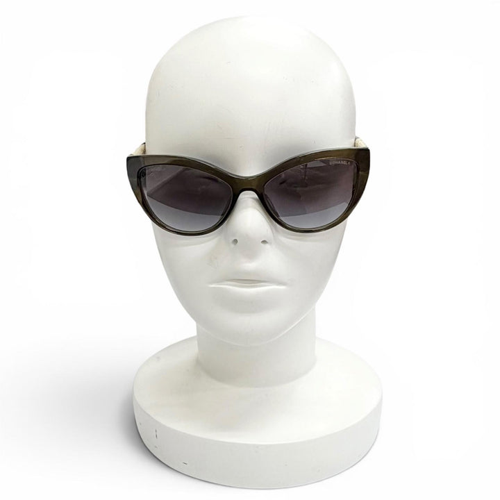 美品△CHANEL シャネル 5409-A ココマーク リネンロープ キャットアイ グラデーションレンズ サングラス カーキ 55□17 140 デモレンズ