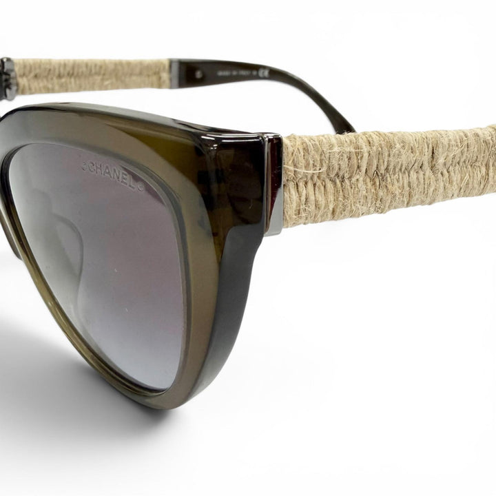 美品△CHANEL シャネル 5409-A ココマーク リネンロープ キャットアイ グラデーションレンズ サングラス カーキ 55□17 140 デモレンズ