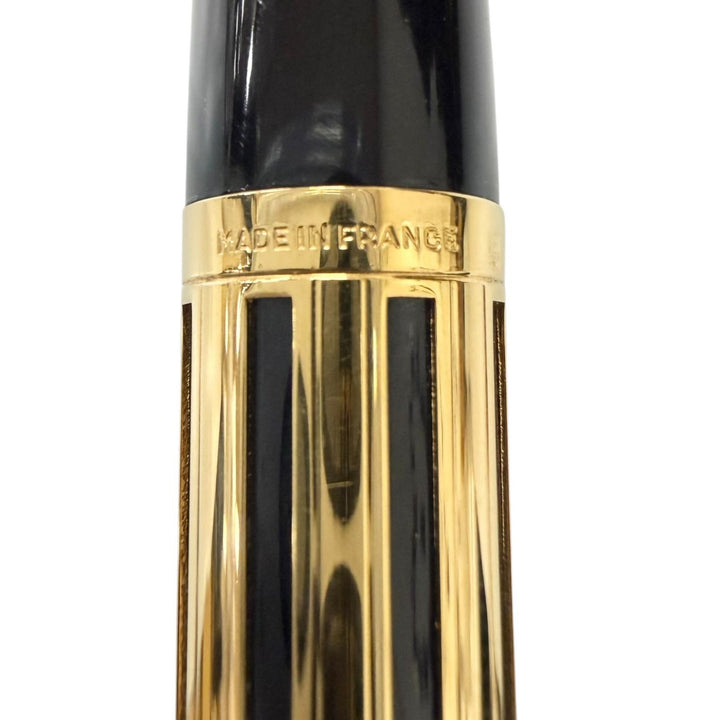 美品□WATERMAN ウォーターマン ルマン 200 ナイト＆デイ ペン先18K Fニブ ストライプ柄 万年筆 ゴールド ブラック フランス製 メンズ