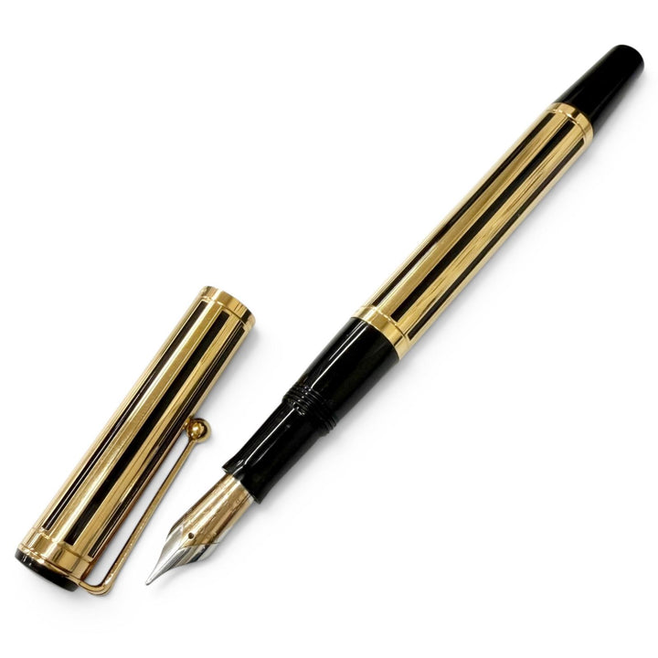 美品□WATERMAN ウォーターマン ルマン 200 ナイト＆デイ ペン先18K Fニブ ストライプ柄 万年筆 ゴールド ブラック フランス製 メンズ
