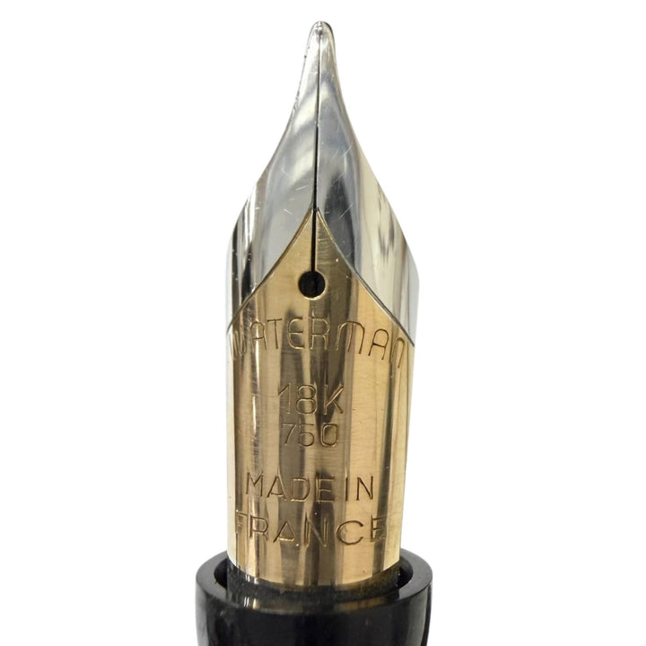 美品□WATERMAN ウォーターマン ルマン 200 ナイト＆デイ ペン先18K Fニブ ストライプ柄 万年筆 ゴールド ブラック フランス製 メンズ