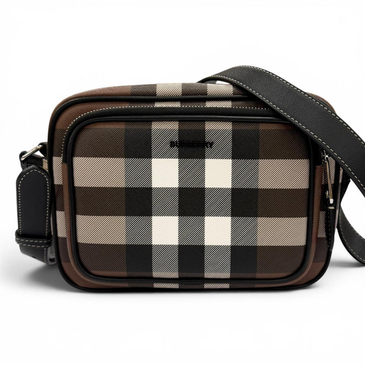 極美品◇BURBERRY バーバリー 8049145 パディ チェック ロゴ金具付 レザー使い ショルダーバッグ ブラウン レディース 保存袋付き