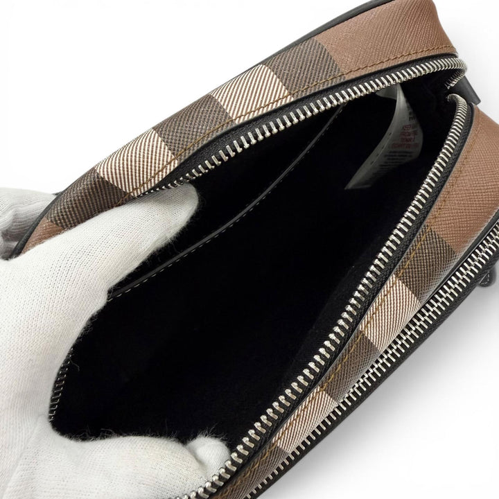 極美品◇BURBERRY バーバリー 8049145 パディ チェック ロゴ金具付 レザー使い ショルダーバッグ ブラウン レディース 保存袋付き