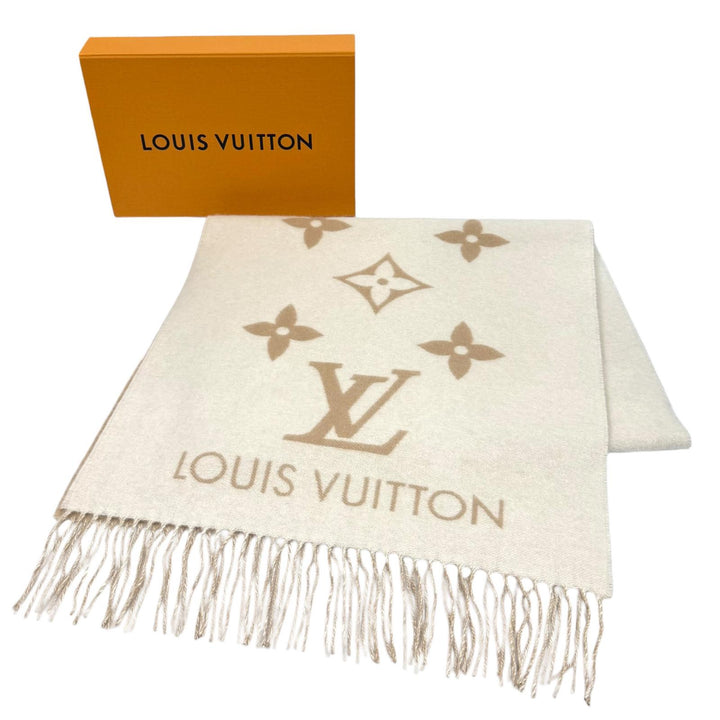 極美品★LOUIS VUITTON ルイヴィトン M78123 マフラー レイキャビック カシミヤ100% 現行品 モノグラム フリンジ付 170cm×45cm 正規品