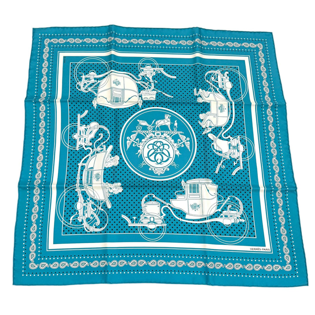 極美品★HERMES エルメス カレ55 Ex-Libris エクスリブリス シルク100％ スカーフ ターコイズ フランス製 レディース 箱付き