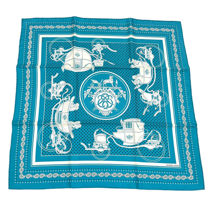 極美品★HERMES エルメス カレ55 Ex-Libris エクスリブリス シルク100％ スカーフ ターコイズ フランス製 レディース 箱付き