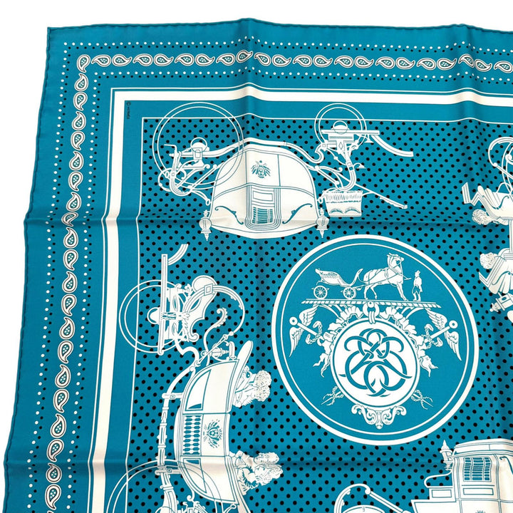 極美品★HERMES エルメス カレ55 Ex-Libris エクスリブリス シルク100％ スカーフ ターコイズ フランス製 レディース 箱付き