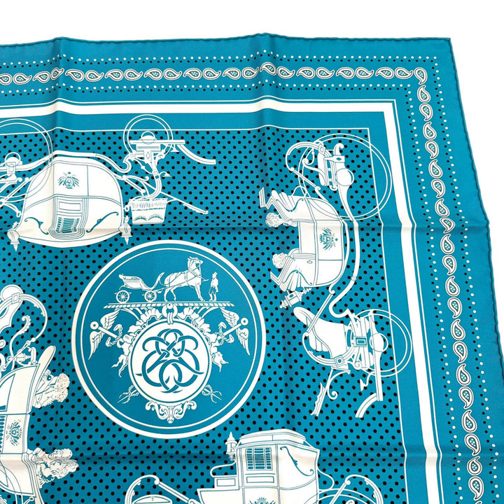 極美品★HERMES エルメス カレ55 Ex-Libris エクスリブリス シルク100％ スカーフ ターコイズ フランス製 レディース 箱付き