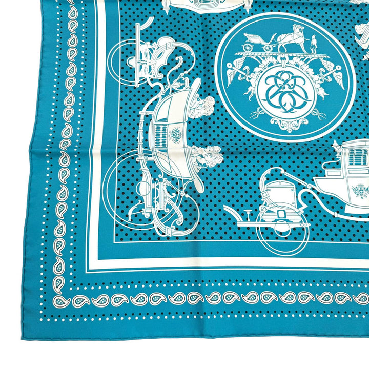 極美品★HERMES エルメス カレ55 Ex-Libris エクスリブリス シルク100％ スカーフ ターコイズ フランス製 レディース 箱付き