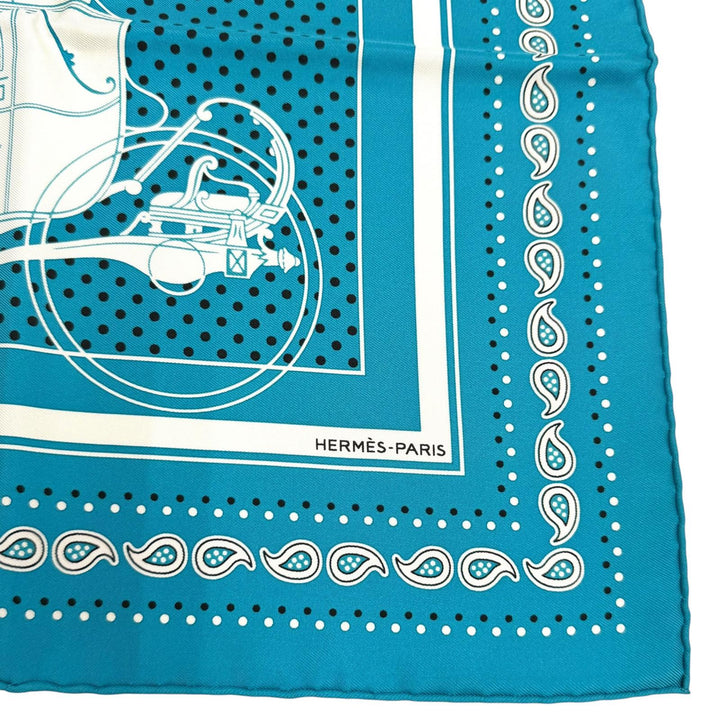 極美品★HERMES エルメス カレ55 Ex-Libris エクスリブリス シルク100％ スカーフ ターコイズ フランス製 レディース 箱付き