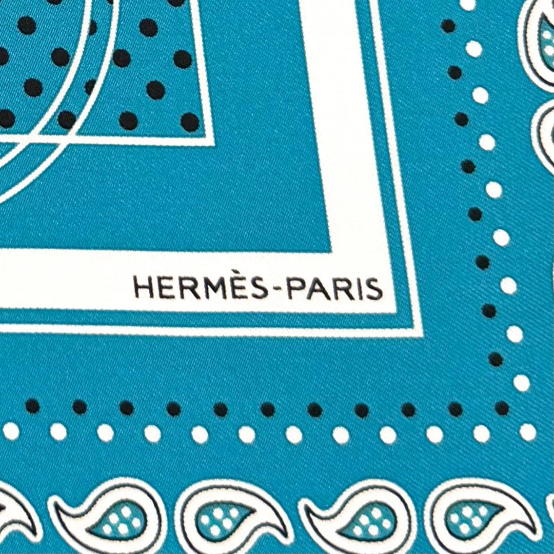 極美品★HERMES エルメス カレ55 Ex-Libris エクスリブリス シルク100％ スカーフ ターコイズ フランス製 レディース 箱付き