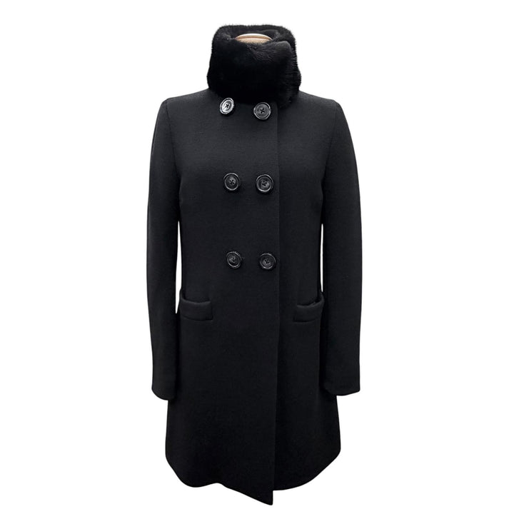 美品△MONCLER モンクレール PREMIERE NOISETTE ウール100％ 襟ミンクショール付き ダブルブレスト ダウンコート ブラック 0 伊製 正規品