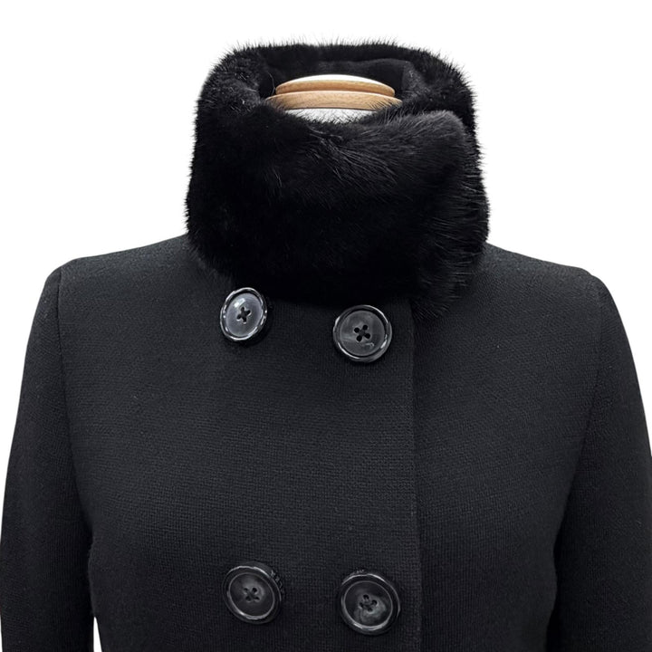美品△MONCLER モンクレール PREMIERE NOISETTE ウール100％ 襟ミンクショール付き ダブルブレスト ダウンコート ブラック 0 伊製 正規品