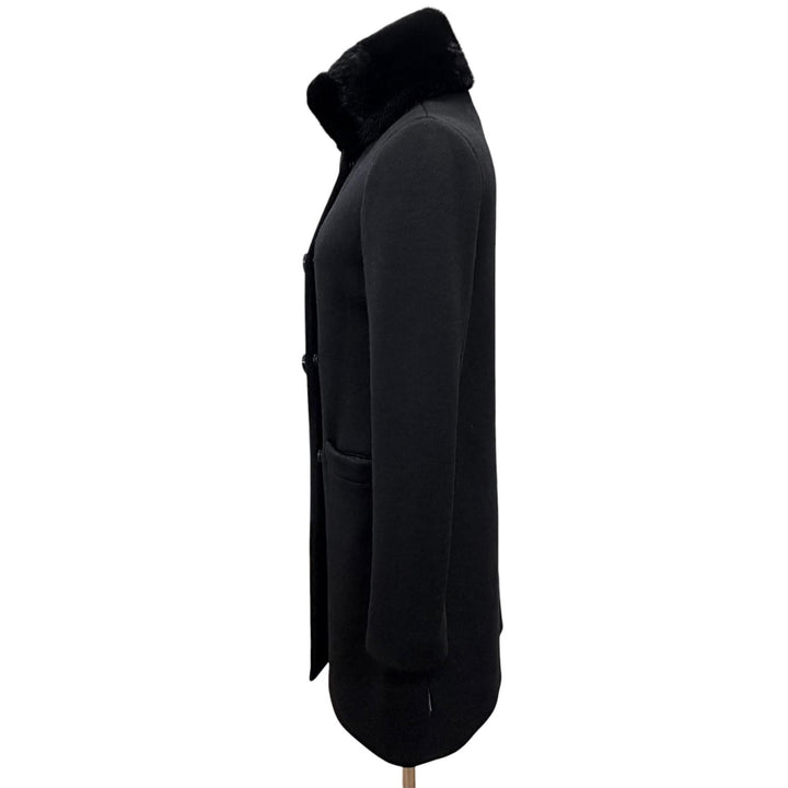美品△MONCLER モンクレール PREMIERE NOISETTE ウール100％ 襟ミンクショール付き ダブルブレスト ダウンコート ブラック 0 伊製 正規品