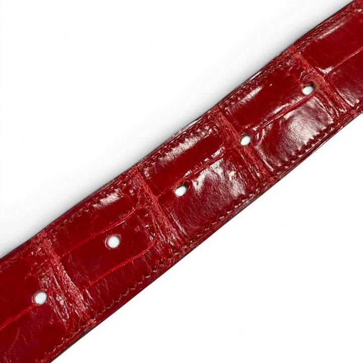 良品▼HERMES エルメス ポロサス コンスタンス クロコダイル ゴールド金具 Hロゴ レザーベルト レッド 90 □K刻印 仏製 メンズ 保存袋付