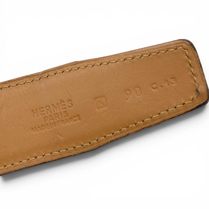 良品▼HERMES エルメス ポロサス コンスタンス クロコダイル ゴールド金具 Hロゴ レザーベルト レッド 90 □K刻印 仏製 メンズ 保存袋付