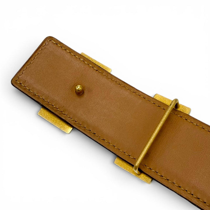 良品▼HERMES エルメス ポロサス コンスタンス クロコダイル ゴールド金具 Hロゴ レザーベルト レッド 90 □K刻印 仏製 メンズ 保存袋付