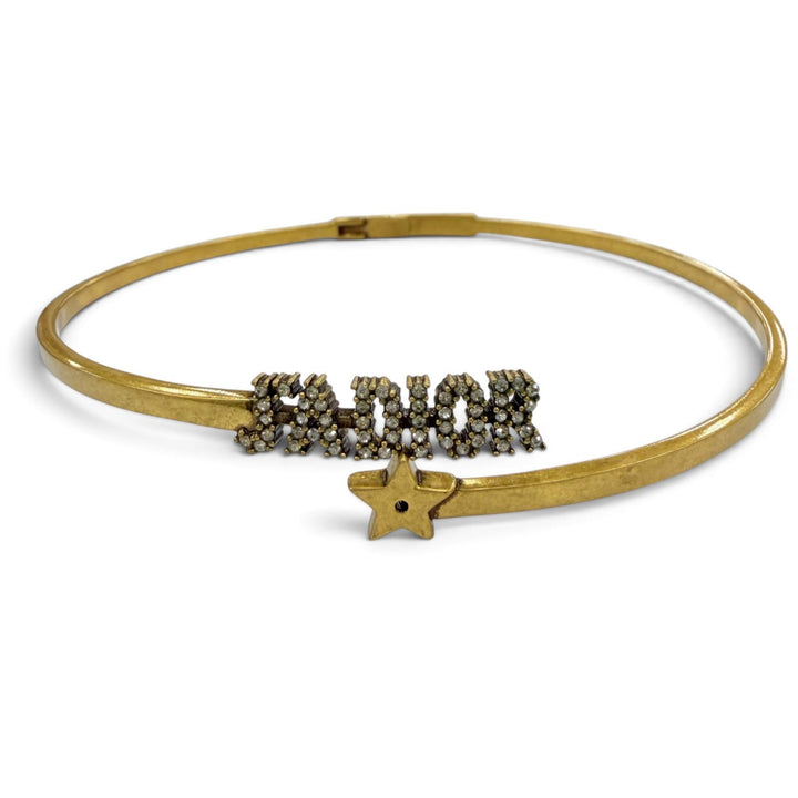 美品☆DIOR ディオール JADIOR メタル ロゴラインストーン・スター アクセサリー チョーカー ネックレス ゴールド レディース
