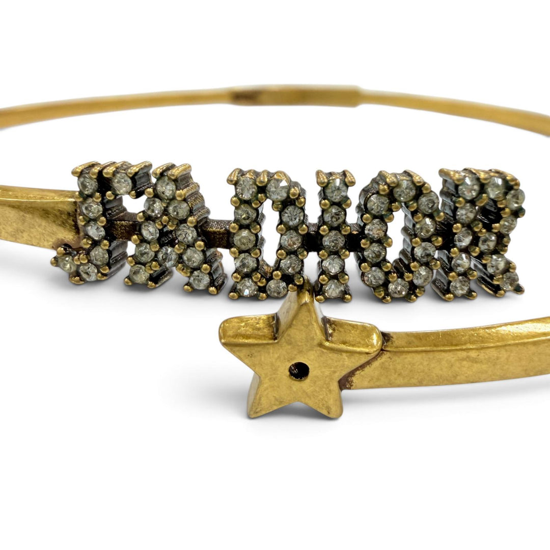 美品☆DIOR ディオール JADIOR メタル ロゴラインストーン・スター アクセサリー チョーカー ネックレス ゴールド レディース