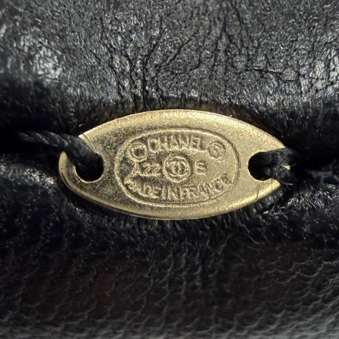美品★CHANEL シャネル A22S チェーン使い ココマーク レザーリボン シュシュ ブラック ピンク ゴールド金具 フランス製 レディース