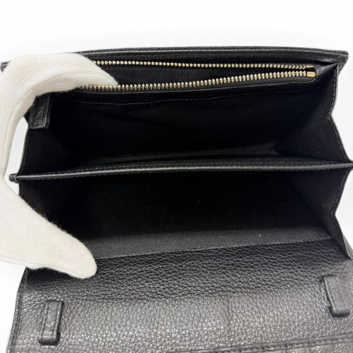 美品□BVLGARI ブルガリ キャンバス レザー ロゴ総柄 レザーストラップ付 ブルガリブルガリ ショルダーウォレット 長財布 黒 イタリア製