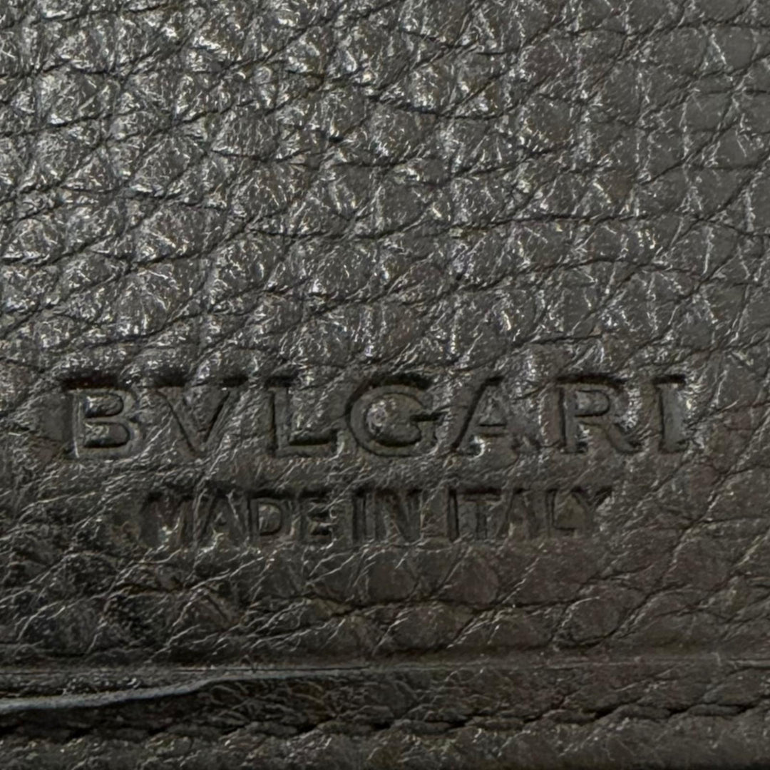 美品□BVLGARI ブルガリ キャンバス レザー ロゴ総柄 レザーストラップ付 ブルガリブルガリ ショルダーウォレット 長財布 黒 イタリア製
