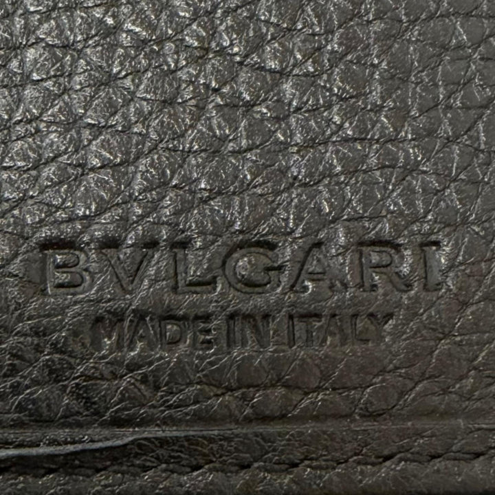 美品□BVLGARI ブルガリ キャンバス レザー ロゴ総柄 レザーストラップ付 ブルガリブルガリ ショルダーウォレット 長財布 黒 イタリア製