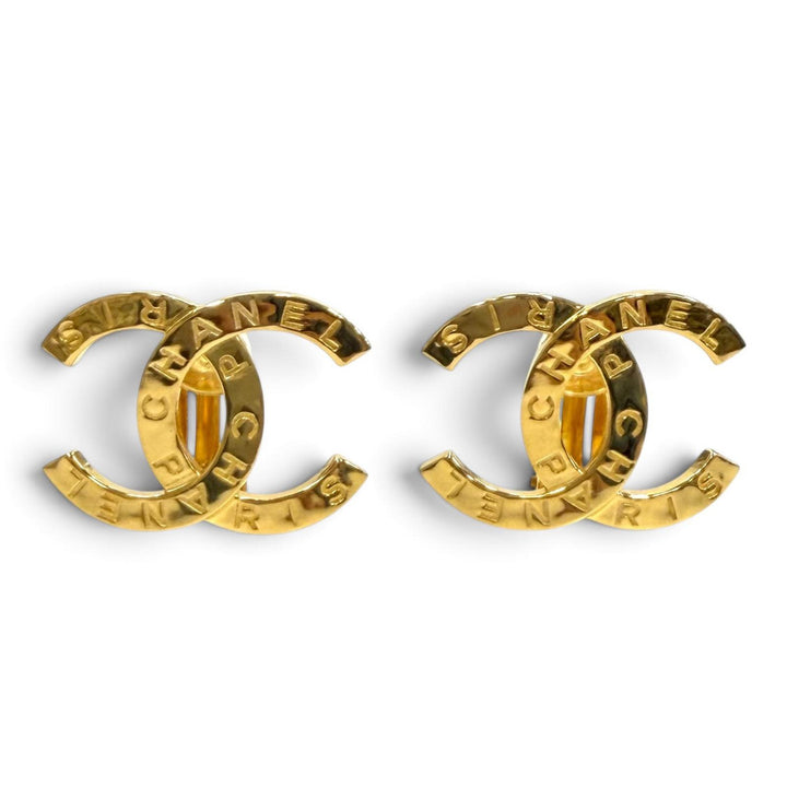 美品★CHANEL シャネル B20A ココマーク ロゴデザイン 大振り イヤリング アクセサリー ゴールド イタリア製 レディース