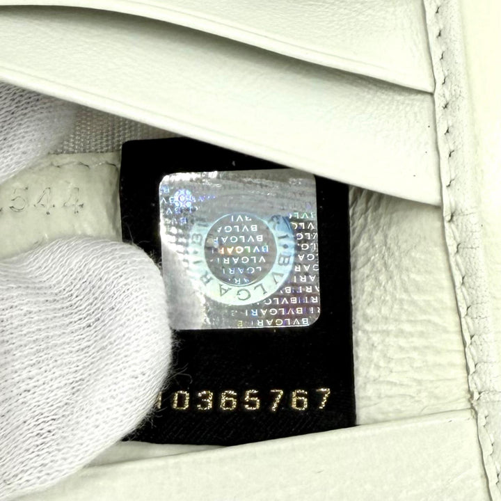 美品★BVLGARI ブルガリ パレンテシ レザー 二つ折り財布 コンパクトウォレット ホワイト ゴールド金具 イタリア製 レディース 箱付き