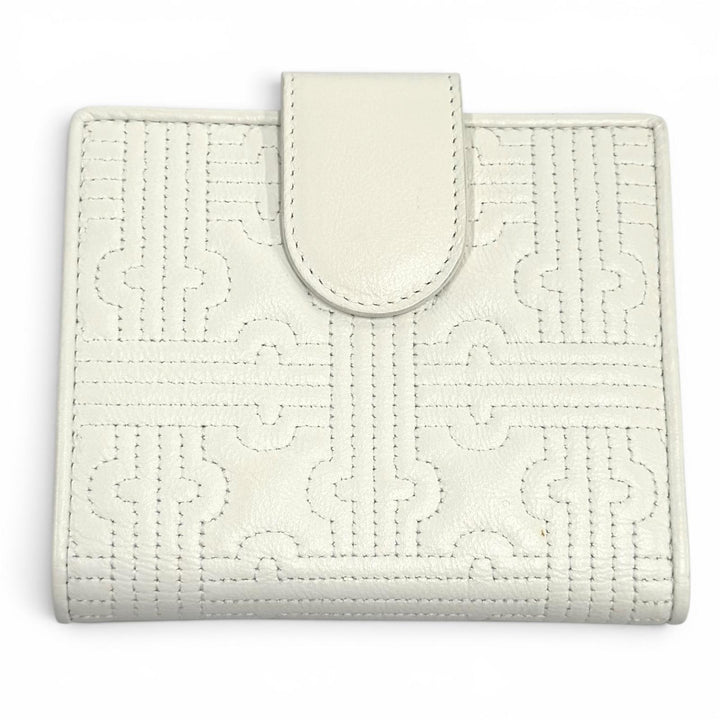 美品★BVLGARI ブルガリ パレンテシ レザー 二つ折り財布 コンパクトウォレット ホワイト ゴールド金具 イタリア製 レディース 箱付き
