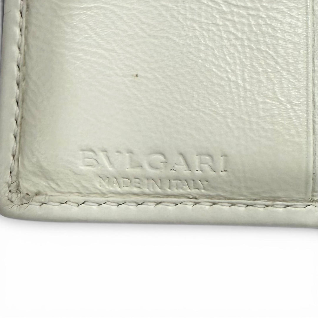 美品★BVLGARI ブルガリ パレンテシ レザー 二つ折り財布 コンパクトウォレット ホワイト ゴールド金具 イタリア製 レディース 箱付き