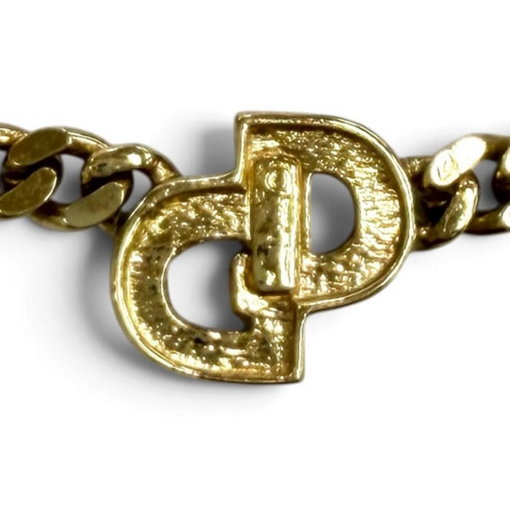 美品★Christian Dior クリスチャンディオール ヴィンテージ CDロゴ ラインストーン 喜平チェーン チョーカー ネックレス ゴールド